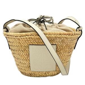 LOEWE Drawstring Bucket Bag A223222X01 Handbag Beige White Calf Leather Palm ...